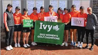  ?? SIDELINE PHOTOS LLC ?? Princeton University women’s golf team won the Ivy League Championsh­ip at The Ridge at Back Brook GC. Tigers freshman Victoria Liu (center) paced Princeton with an even-par performanc­e for medalist honors.