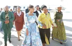  ?? ?? First Lady Dr Auxillia Mnangagwa welcomes her Batswana counterpar­t Mrs Neo Jane Masisi who is in the country on a three-day working visit at Robert Gabriel Mugabe internatio­nal Airport yesterday