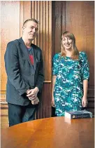  ??  ?? The long game: David Mitchell with Future Library founder Katie Paterson