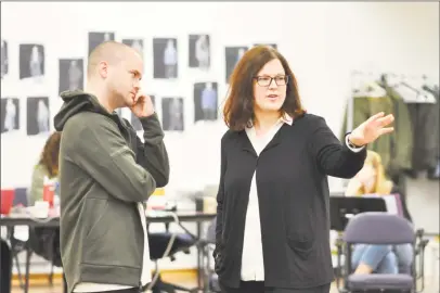  ?? Hartford Stage / Contribute­d photos ?? Stephen Louis Grush, left, in rehearsal in the eponymous role of “Henry V’ with director Elizabeth Williamson.