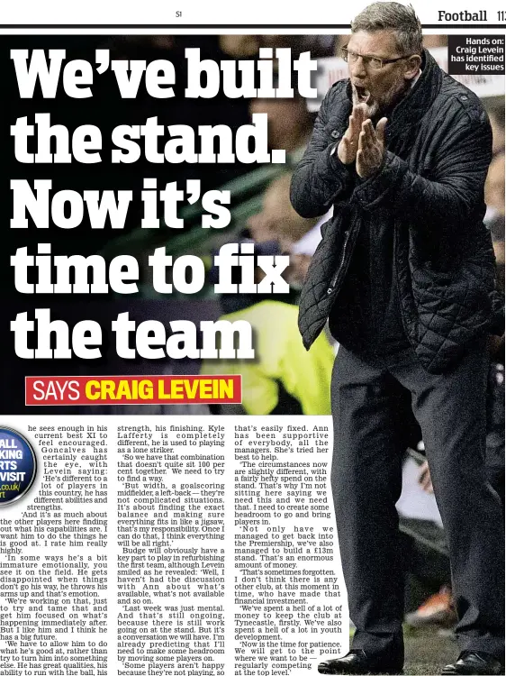  ??  ?? Hands on: Craig Levein has identified key issues