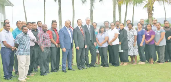  ?? Photo by: Kathrin Krishna ?? Permanent Secretary for Infrastruc­ture and Transport Paul Bayly (front, fifth from left) with participan­ts at the regional workshop in Holiday Inn, Suva on the 28th of June 2017