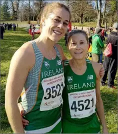  ??  ?? Kilmore’s Fiona Kehoe and Jackie Carthy wearing green in Swansea.