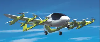  ??  ?? Zephyr Airworks in New Zealand shows a ‘Cora’ electric-powered air taxi in flight. Self-piloted flying taxis are being tested in New Zealand as part of a project backed by Google co-founder Larry Page that supporters say will revolution­ize personal...