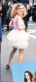  ??  ?? ICONIC Sarah with SATC cast members Kristen Davis, Kim Cattrall and Cynthia Nixon, right. Above, in the famous tutu from the show’s opening credits and, top right, the sea foam-green dress in Paris