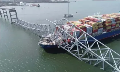  ?? Photograph: EyePress News/Rex/Shuttersto­ck ?? The bridge collapsed on Tuesday after a container ship hit one of its concrete columns.