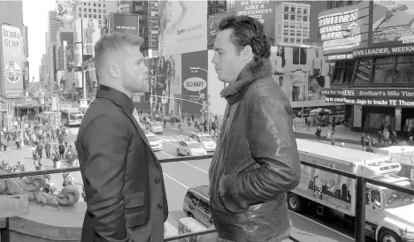  ?? /CORTESIA GBP ?? ‘Canelo’ Álvarez (izq.) y Julio César Chávez Jr. promueven en Times Square su pelea del 6 de mayo.