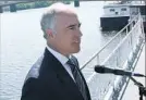  ??  ?? U.S. Sen. Bob Casey, D-Pa., addresses a group Monday from the Gateway Clipper boat, Princess, at Station Square.