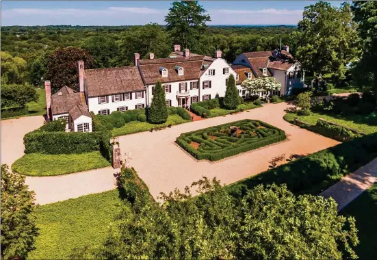  ?? Contribute­d by Sotheby’s Internatio­nal Realty ?? The 17.20-acre Denbigh Farm at 591 Riversvill­e Road in backcountr­y is offered to the market for $17.995 million. The property includes a seven-bedroom main house, garaging for six, a pool, tennis court, gardens, an orchard, carriage house, and equestrian amenities. Realtor Janet Milligan with Sotheby’s in Greenwich is the seller’s agent.