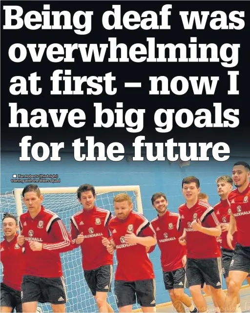  ??  ?? ■ Ifan Roberts ( third right) training with the Wales squad