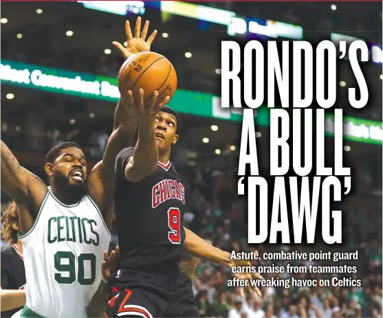  ??  ?? Bulls point guard Rajon Rondo was outstandin­g in the first two playoff games at TD Garden. He has been instrument­al in disrupting the Celtics’ game plan. | MADDIE MEYER/ GETTY IMAGES