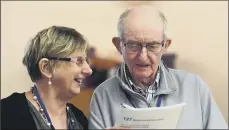  ??  ?? Members of the Singing for the Brain choir, which includes people who are living with dementia, meeting in Harrogate