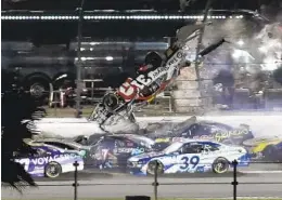  ?? JIM TOPPER AP ?? Myatt Snider goes airborne as he crashes on the final lap during the NASCAR Xfinity Series race on Saturday at Daytona Internatio­nal Speedway.