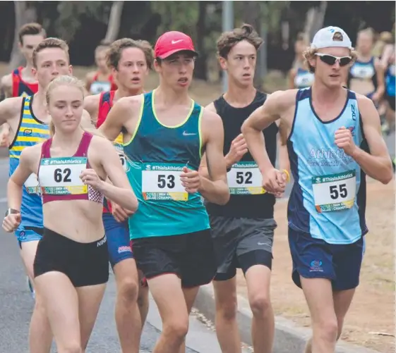  ??  ?? Gold Coast teenager Katie Hayward (left) gives some male competitor­s a walk for their money in Adelaide.