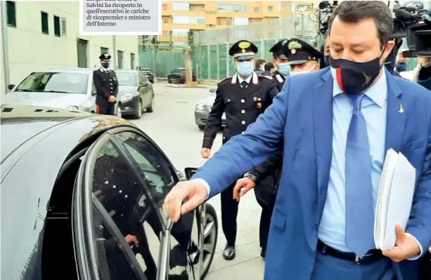  ?? (Ansa) ?? A Palermo L’ex numero uno del Viminale e leader della Lega Matteo Salvini, 48 anni, ieri all’uscita dall’aula bunker del carcere dell’Ucciardone, subito dopo il rinvio a giudizio