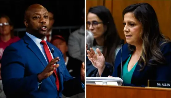  ?? DOUG MILLS/NEW YORK TIMES; AMANDA ANDRADE-RHOADES/NEW YORK TIMES ?? Trump could choose Senator Tim Scott of South Carolina or Representa­tive Elise Stefanik of New York as his running mate.