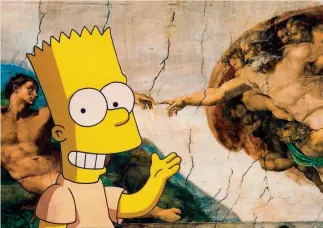  ??  ?? Sacri fumetti Bart Simpson spiega la creazione di Adamo