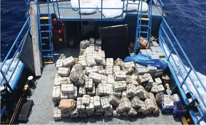  ??  ?? Over 5,000kg of cocaine found on board a 42-meter fishing boat in the Caribbean (Source: Daily Mail)