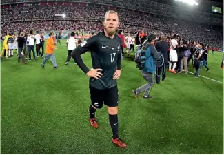  ?? GETTY IMAGES ?? Jeremy Brockie cut a forlorn figure at fulltime of New Zealand’s 2-0 defeat to Peru.