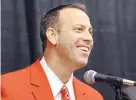  ?? JIM THOMPSON/JOURNAL ?? Eddie Nuñez smiles during his introducto­ry press conference Friday, when he was introduced as UNM athletic director.