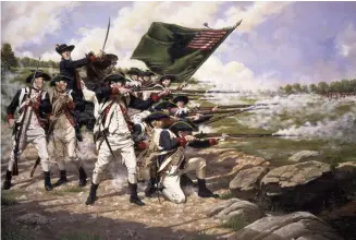  ??  ?? 1776年，美国士兵在长岛战役中­作战