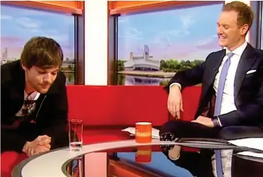  ??  ?? Uncomforta­ble: Louis Tomlinson on BBC Breakfast yesterday with Dan Walker