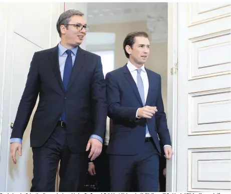  ??  ?? Bundeskanz­ler Sebastian Kurz und sein serbischer Du-Freund, Präsident Aleksandar Vučić: Kurz will Serbien bei EU-Annäherung helfen