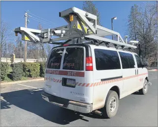  ?? PHOTO COURTESY OF THE TOWN OF PARADISE ?? A van used by Hawkeye Roadway to survey the damage of the roads in Paradise. The van uses laser technology to assess the severity of the damage.