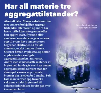  ??  ?? Ikke all materie har tre aggregatti­lstander.