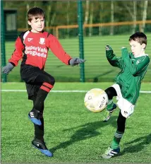  ??  ?? Reece McCormack of Walshestow­n challenges Duleek’s Michael Gogarty.