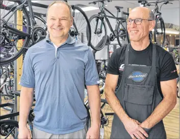  ?? SARA ERICSSON ?? Bill Harvie and Doug Mcdougall of Kentville’s Valley Stove and Cycle shop say awareness is the biggest barrier to safe cycling in Kings County and when awareness increases dangers will decrease.