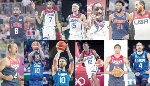  ?? FIBA/NBA PHOTOS ?? SUPER TEAM. The USA men’s basketball team is pulling out all the stops to defend its gold medal in the Paris 2024 Olympics with a powerhouse lineup featuring NBA superstars LeBron James, Kevin Durant, and Stephen Curry. The team includes seven Olympic gold medalists.