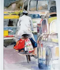  ??  ?? Ein „Radfahrer in Neu Dehli“kämpft sich schwer beladen durch den Verkehr in der indischen Hauptstadt.