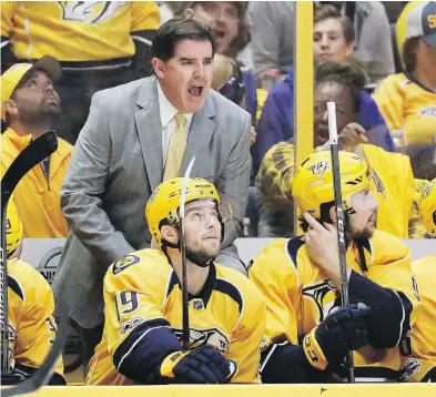  ?? MARK HUMPHREY / THE ASSOCIATED PRESS ?? Predators head coach Peter Laviolette has his team peaking at the right time with a 7-1 record in the post-season.