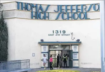  ?? Gina Ferazzi
Los Angeles Times ?? JEFFERSON HIGH SCHOOL in South L.A. made headlines last year after technical glitches forced several hundred students to spend days waiting to have their class schedules assigned.