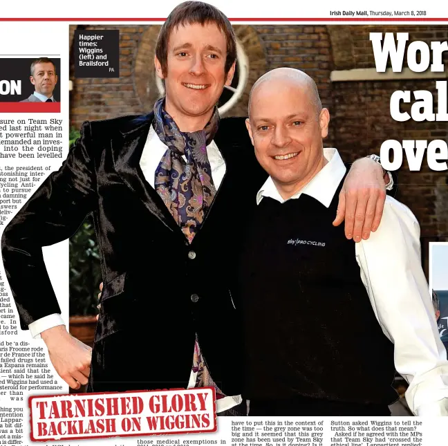  ??  ?? Happier times: Wiggins (left) and Brailsford­PA