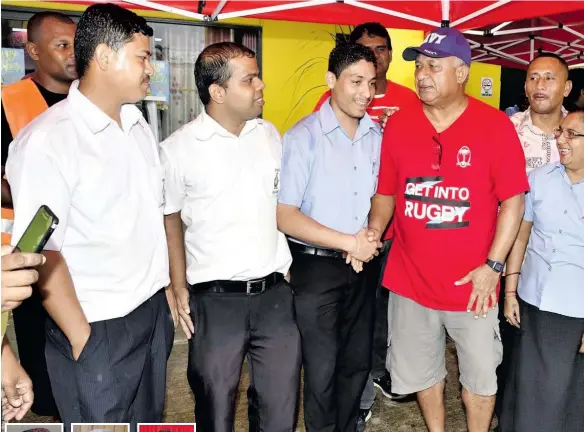  ?? Photo: Deptfo. ?? Prime Minister Voreqe Bainimaram­a at the clothes drive for flood victims held over the weekend at Rups Complex, 9 Miles, Nakasi, last Sunday (April 8, 2018) when he was supposedly in Hong Kong and Brisbane simultaneo­usly.