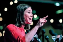  ?? AP PHOTO/BUTCH DILL ?? Republican U.S. Senate candidate Katie Britt talks to supporters during her watch party on May 24 in Montgomery, Ala.