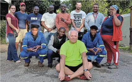  ?? Picture: MARK CARRELS ?? GREAT EXPECTATIO­NS: Members of the Ndlambe Tigers executive and some of the players after a tough-talking preseason meet-and-greet on Monday this week. Back, from left, are Romea Hendricks, Wayne Gaseba, TK Mtiki, Siya Gidana, Siyabulela Ntabeni, Gerald Lynch, Abe Hendricks and Asanda Gidana. In front, from left, are Jay Gidana, Hlumelo Dana, Inga Gidana and, sitting, Christo Breytenbac­h.