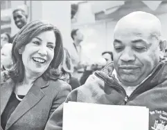  ?? ?? At our expense: Gov. Hochul and Assembly head Carl Heastie share a laugh.