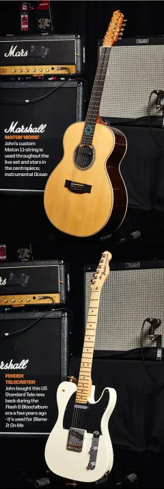  ??  ?? Maton‘newie’ John’s custom Maton 11-string is used throughout the live set and stars in the centrepiec­e; instrument­al Ocean Fender Telecaster­John bought this US Standard Tele new back during theFlesh&amp;blood album era a few years ago - it’s used for BlameItonm­e