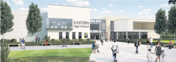  ??  ?? > An artist’s impression of the new Eastern High school and Cardiff and Vale College campus in Trowbridge, Cardiff