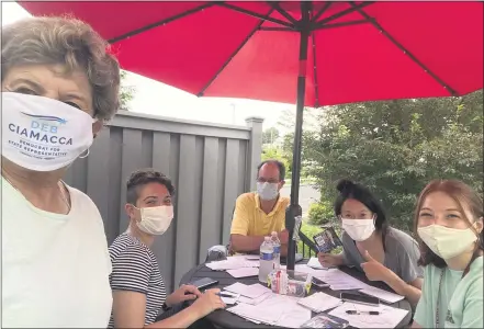  ?? SUBMITTED PHOTO ?? Democrat Deb Ciamacca works with campaign volunteers, who are all properly masked.