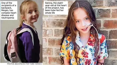  ?? PHOTOS: BACKPACKS FOR TUBIE HEROES ?? Sienna, the eightyear-old at the heart of the project, has been tube-fed her whole life