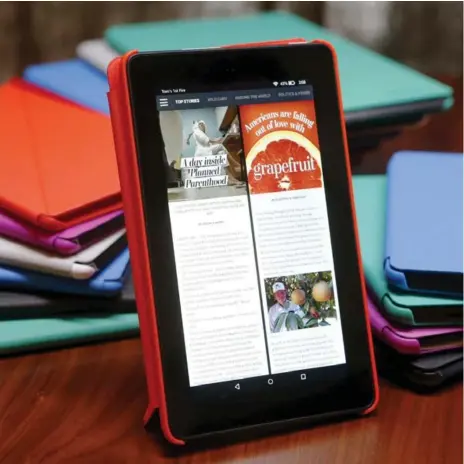  ?? BECK DIEFENBACH/REUTERS ?? The new seven-inch Amazon Fire tablet will show ads on its screensave­r; avoiding them will cost you an additional $15.