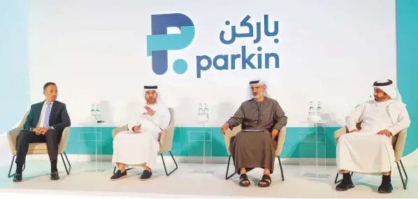  ?? Virendra Saklani/Gulf News ?? From right: Eng. Osama Al Safi, COO of Parkin; Ahmed Bahrozyan, Chairman of the Board of Directors of Parkin; Mohammad Al Ali, CEO of Parkin and Khattab Abu Qaoud, CFO, addressing the media in Dubai.