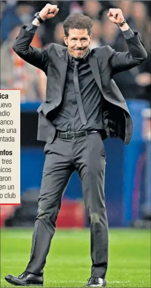 ?? ?? Simeone celebra el pase del Atlético a los cuartos de Champions.