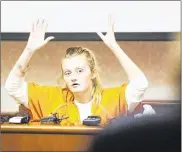  ?? GREG LYNCH PHOTOS / STAFF ?? Rebekah Kinner testifies about how Bradley Young shook her toddler, Kinsley Kinner, during questionin­g by the prosecutio­n Thursday.