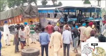  ??  ?? The PRTC bus that collided headon with a truck resulting in death of three persons near Rampura Phul on Sunday. SANJEEV KUMAR/HT