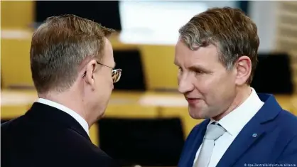  ??  ?? Bodo Ramelow (left in both the picture and in his politics) leads the state government, Björn Höcke (right, also in both senses) leads the largest opposition party